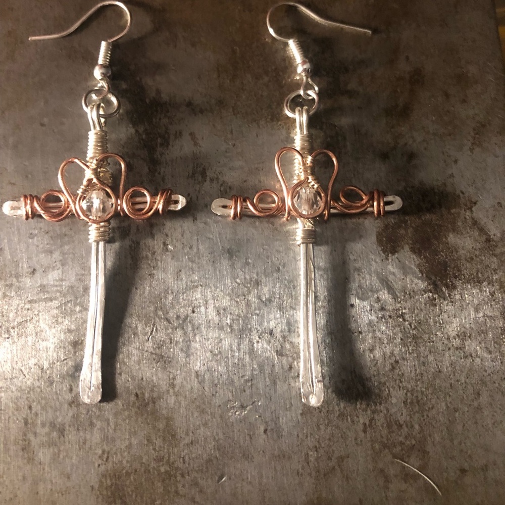 Handmade earrings cross sword.
